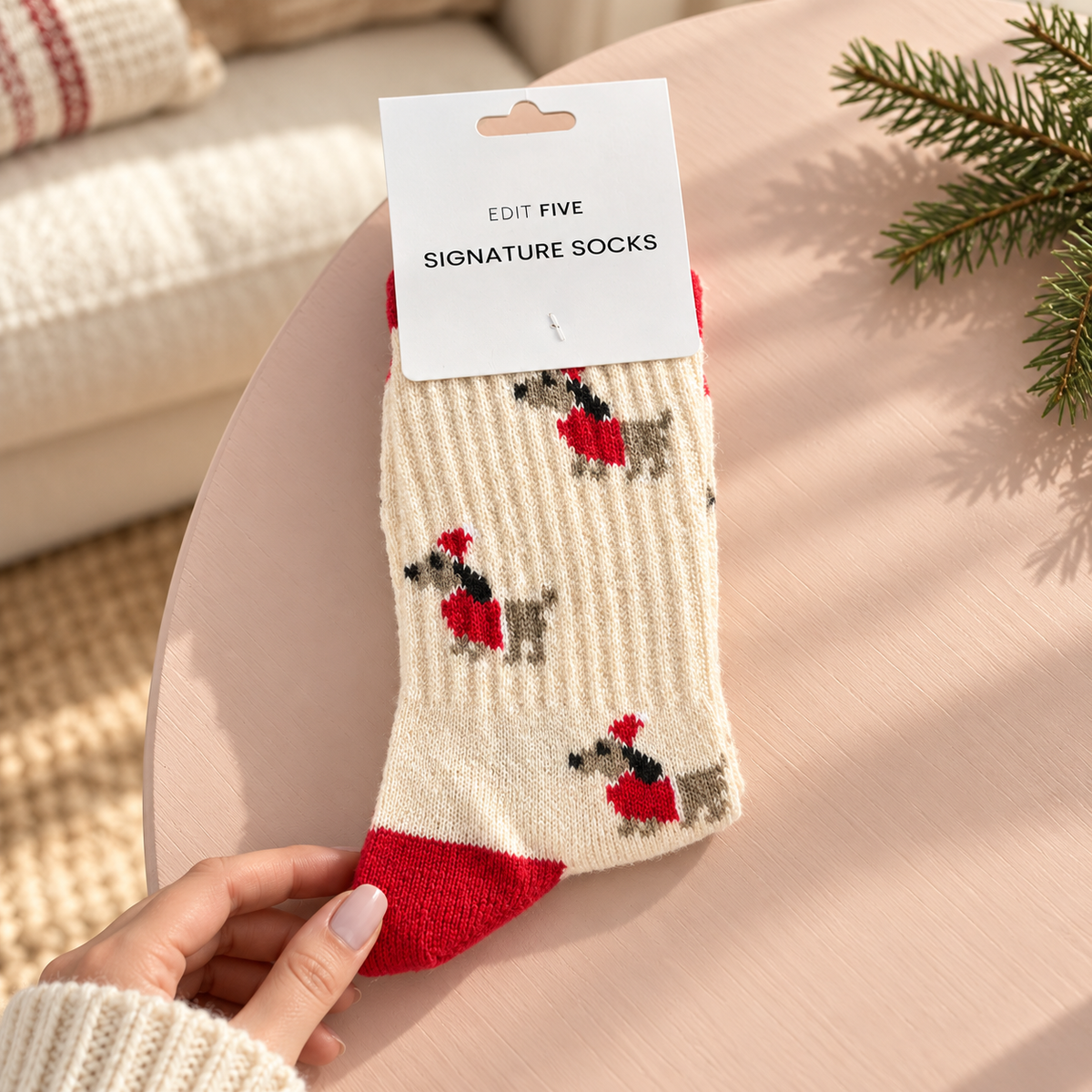 Wool Blend Socks - Christmas Festive Dachshund