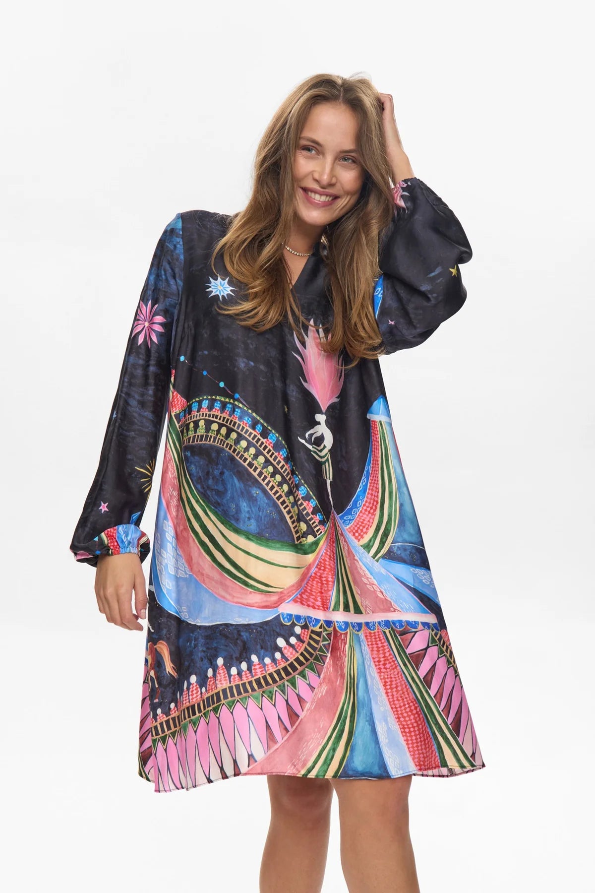 NUSTARLA SHORT DRESS - Obsidian Circus Print Dress