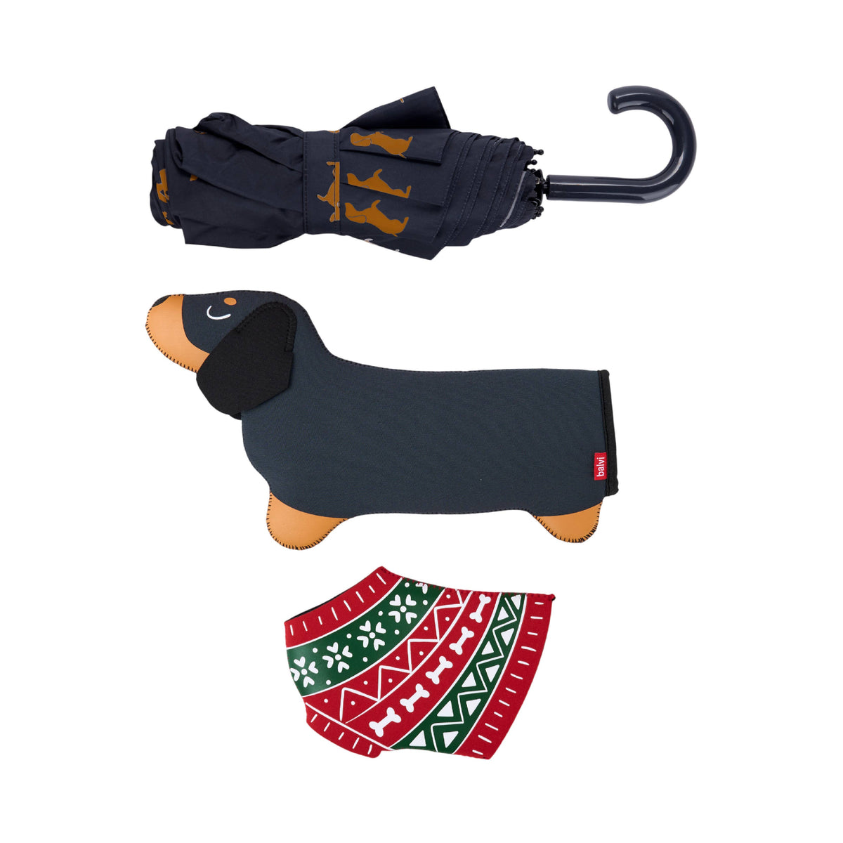 Umbrella - Festive Dachshund Black
