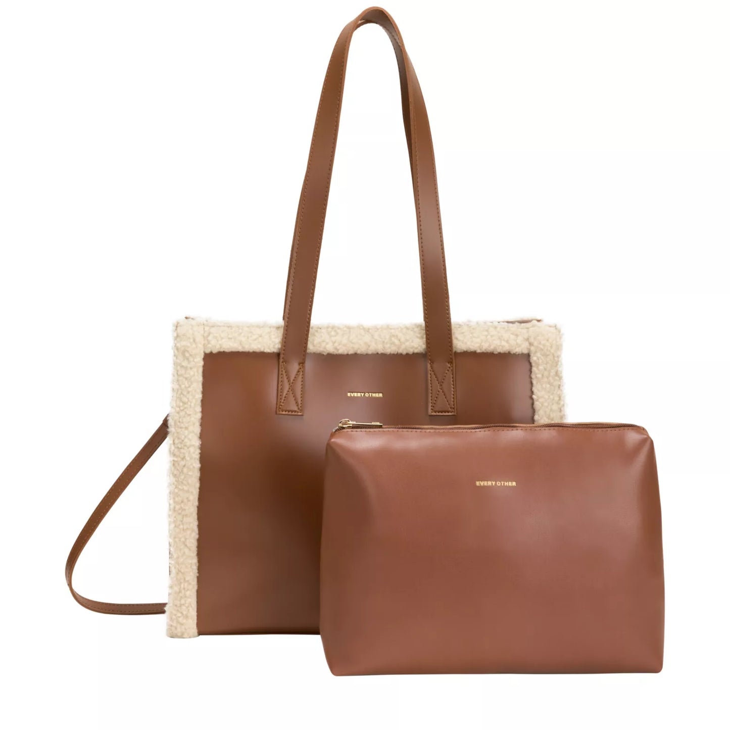Square Shearling Tote - Brown Large