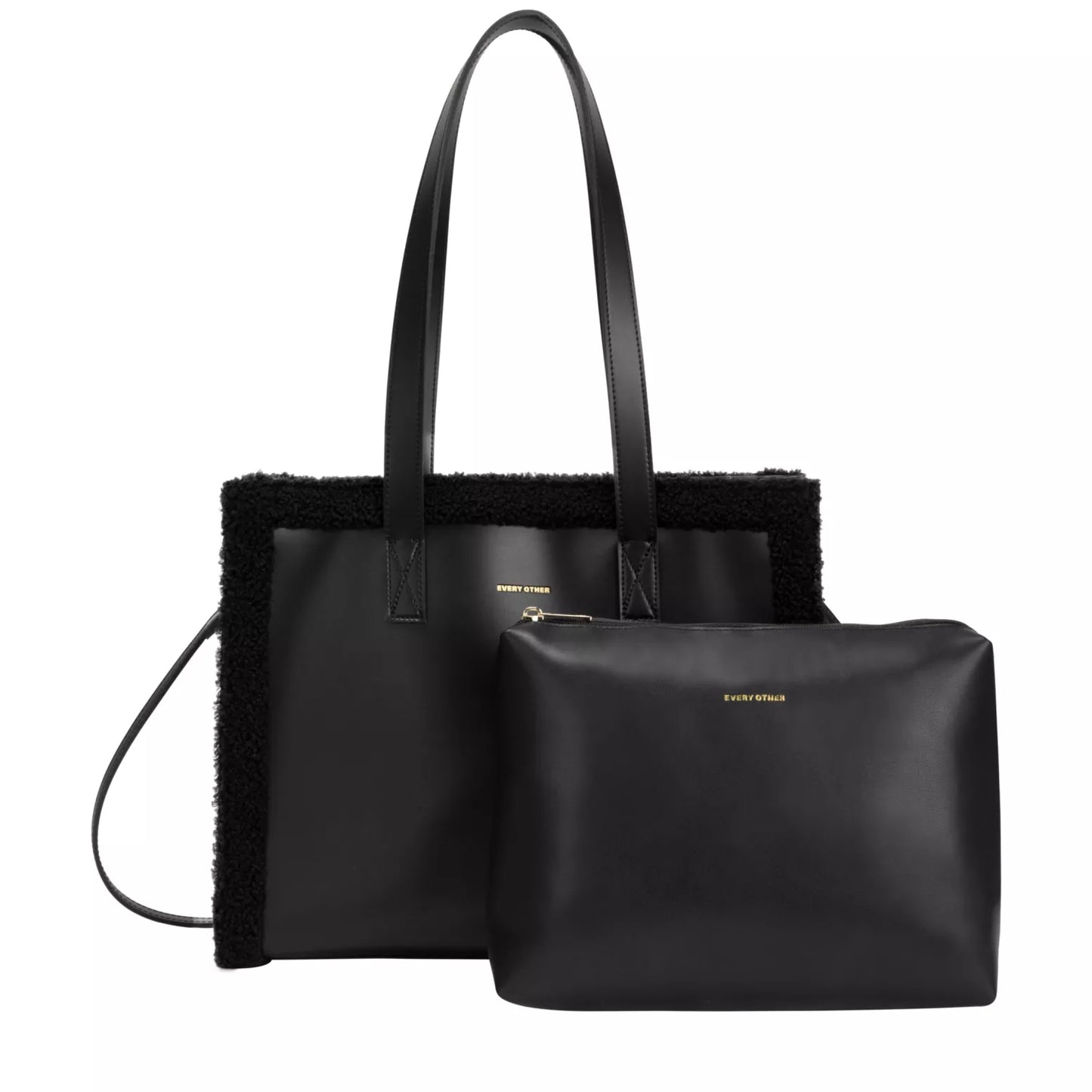 Square Shearling Tote - Black Large