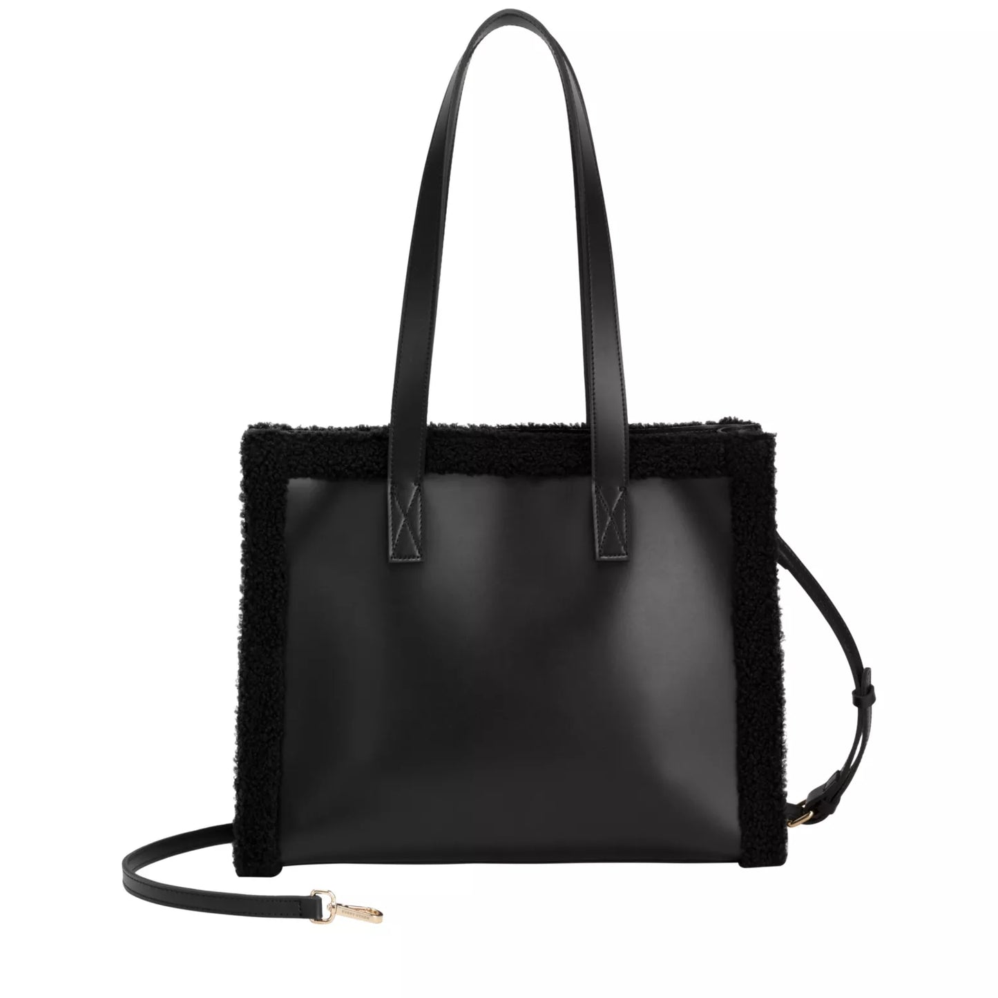 Square Shearling Tote - Black Large