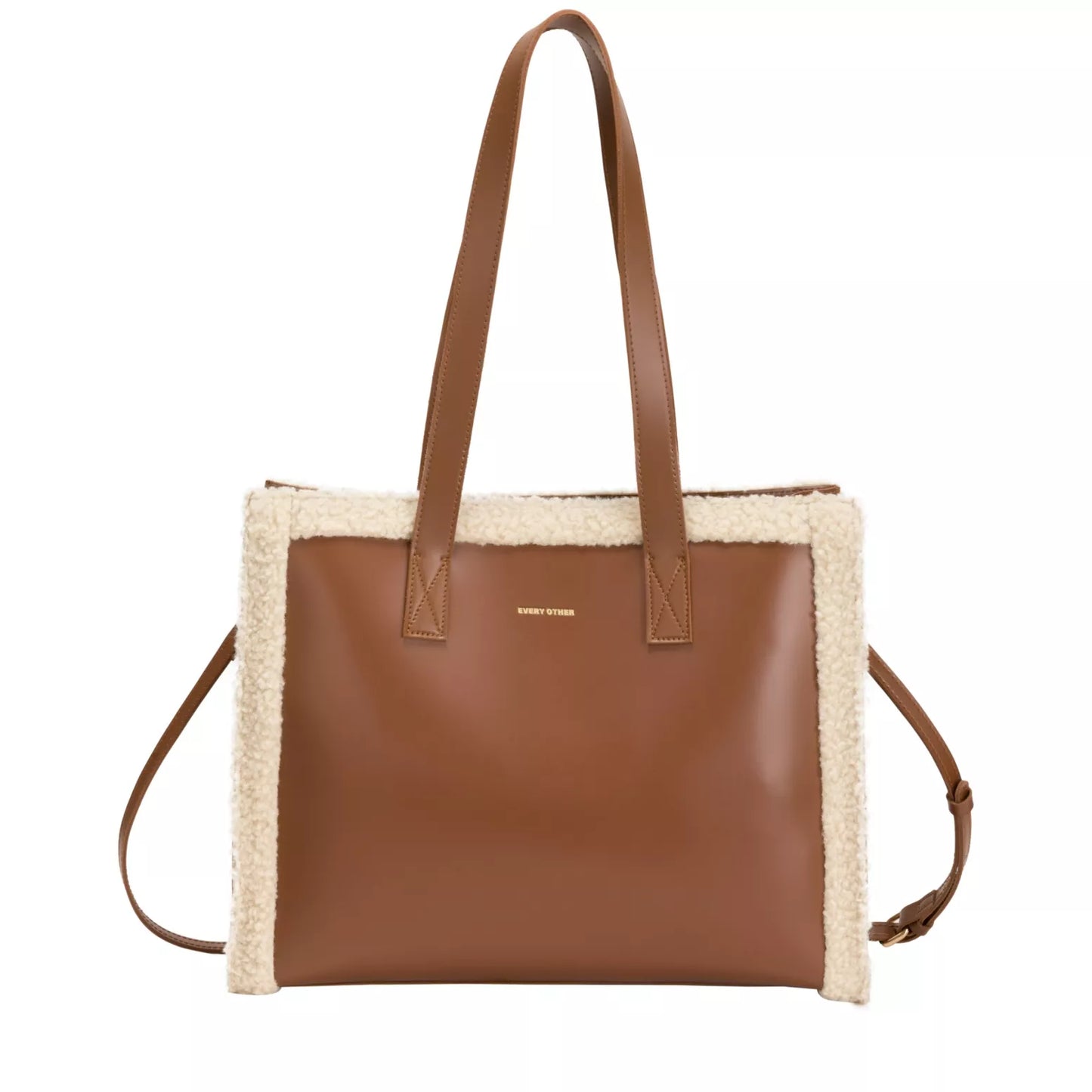 Square Shearling Tote - Brown Large