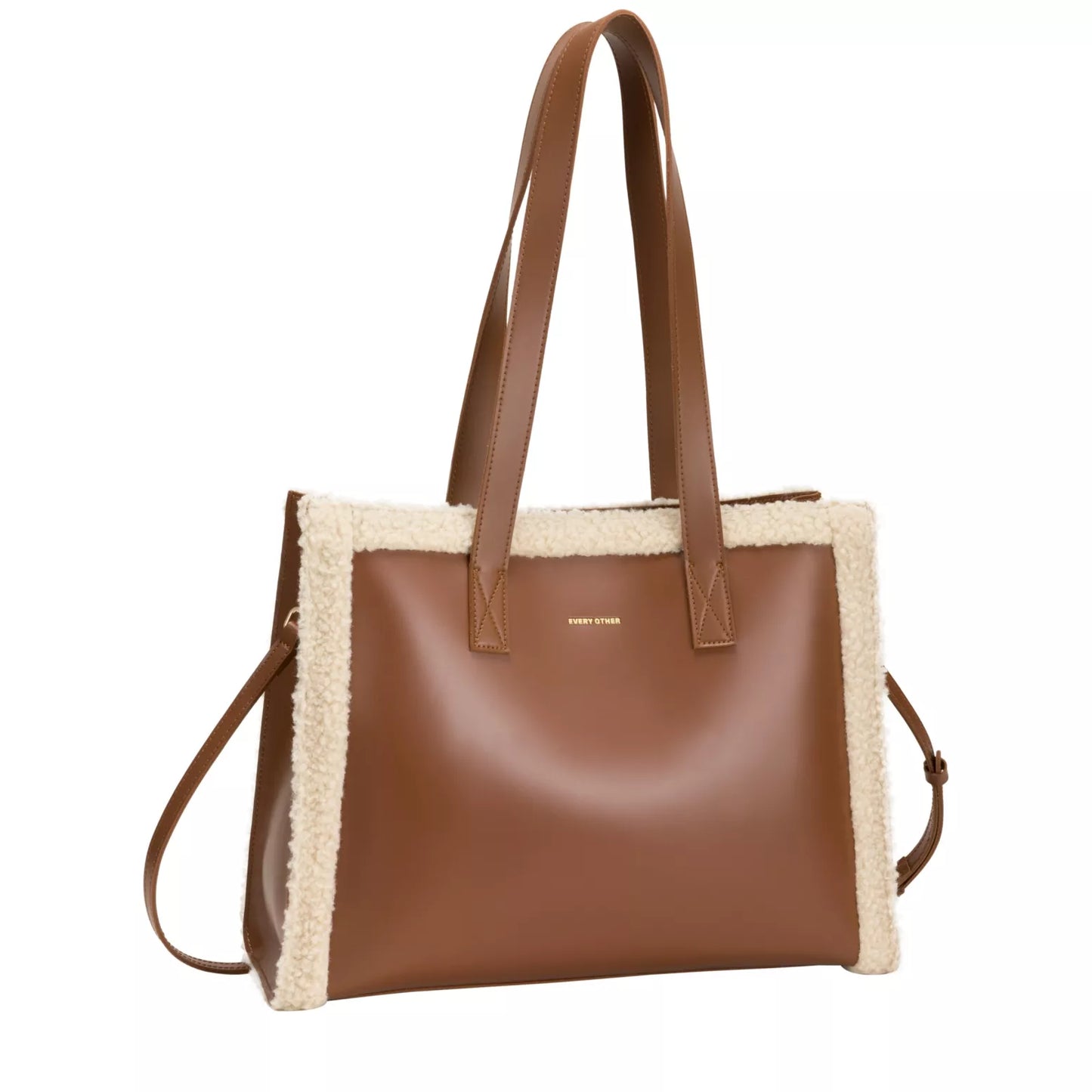 Square Shearling Tote - Brown Large