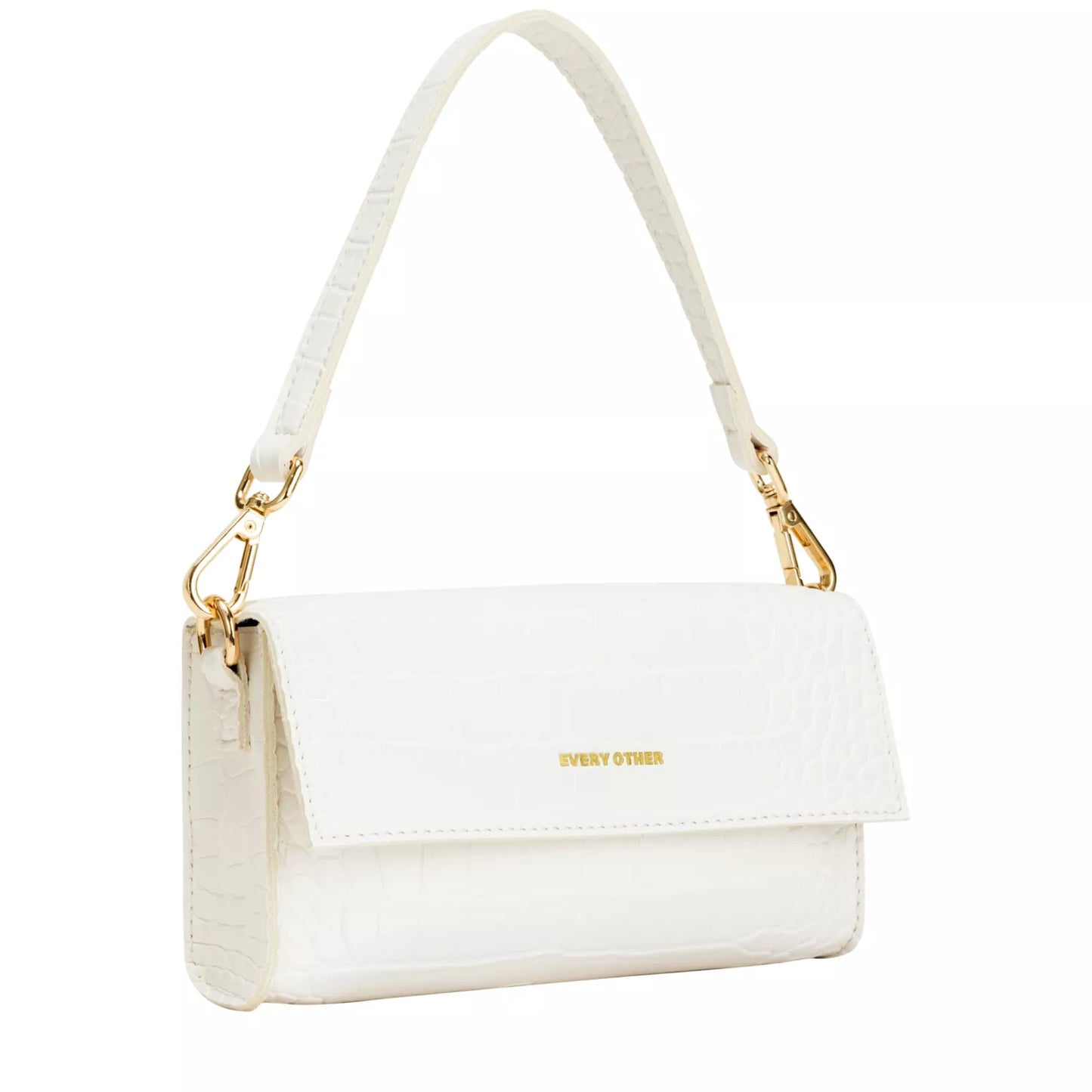 Croc Flap Over Shoulder/ Crossbody Bag - Off-White