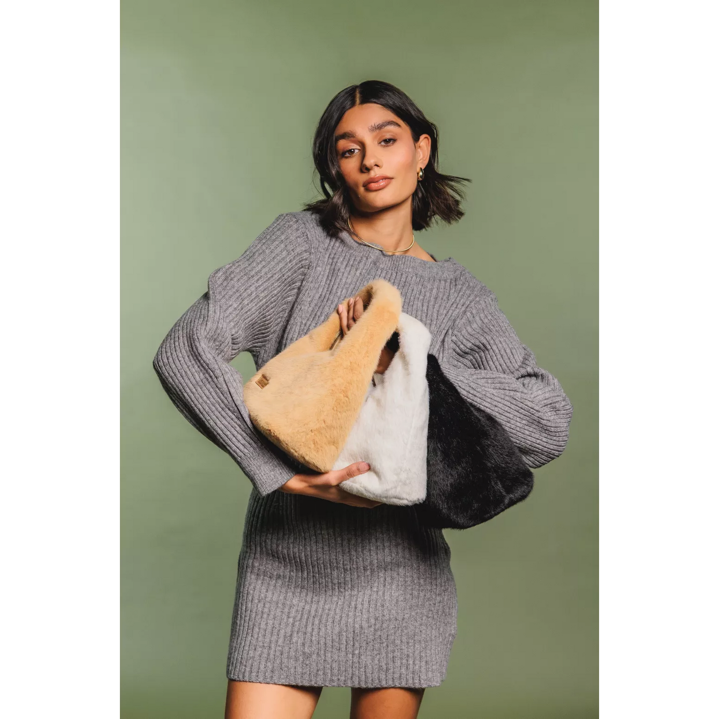 Faux Fur Scoop Grab Bag - Black