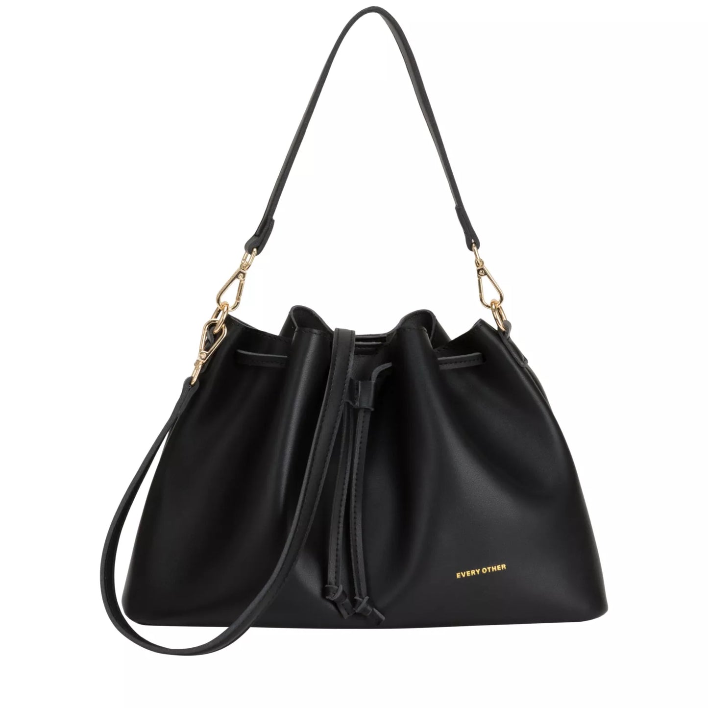 Drawstring Shoulder Crossbody Bag - Black
