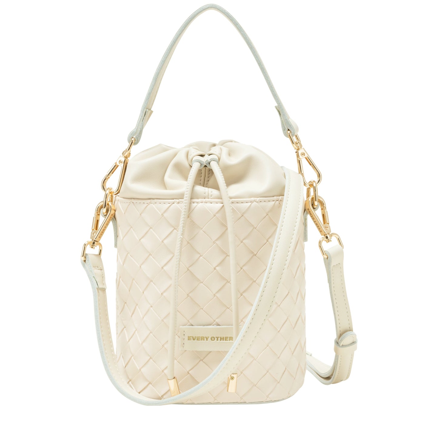 Woven Drawstring Bucket Bag - Off-White