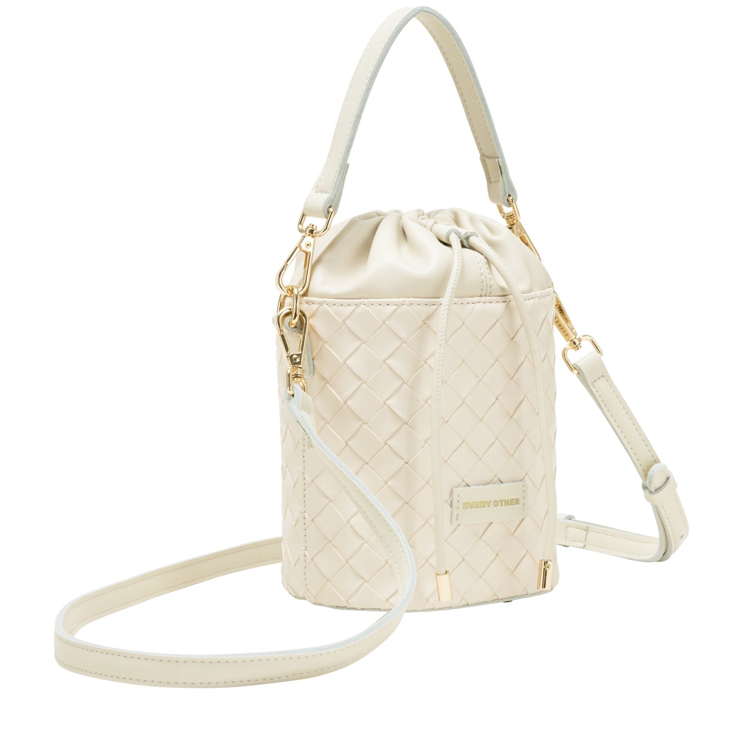 Woven Drawstring Bucket Bag - Off-White