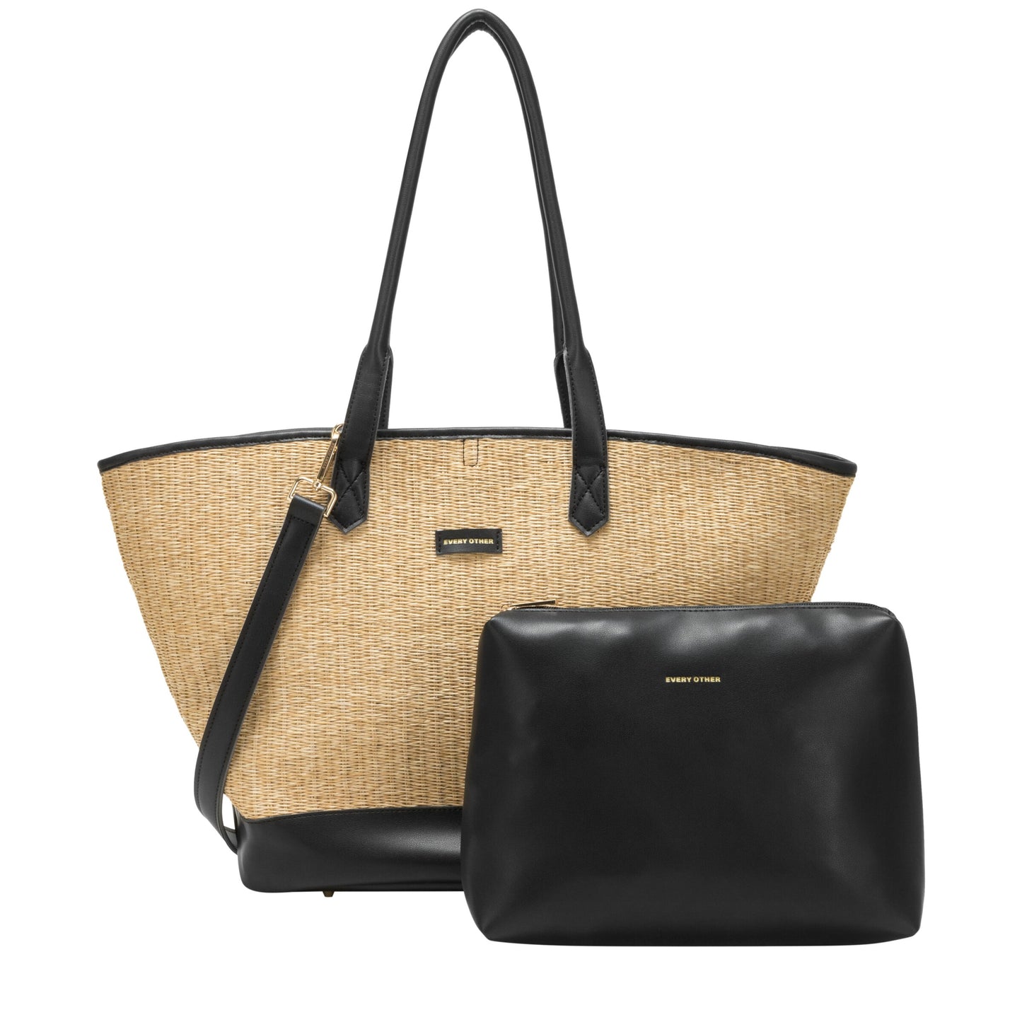 Large Straw Tote Bag - Black