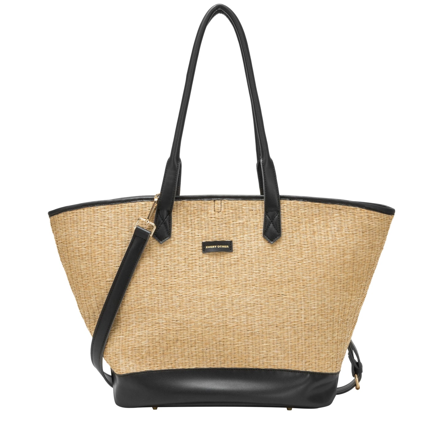 Large Straw Tote Bag - Black