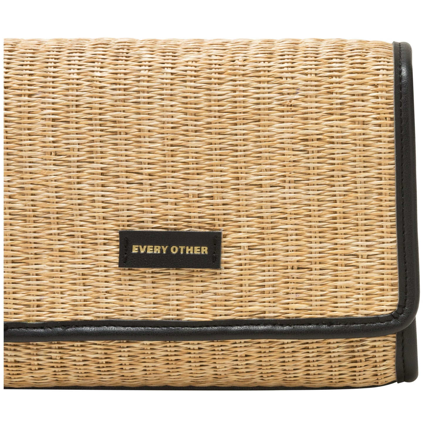 Straw Flap Over Cross Body Bag - Black