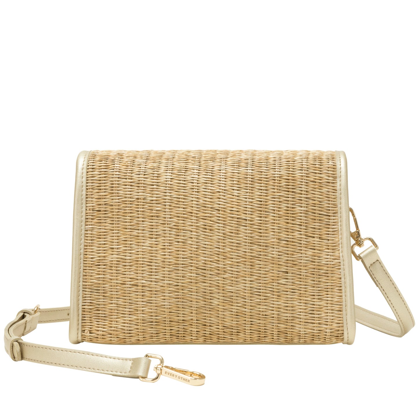 Straw Flap Over Cross Body Bag - Gold