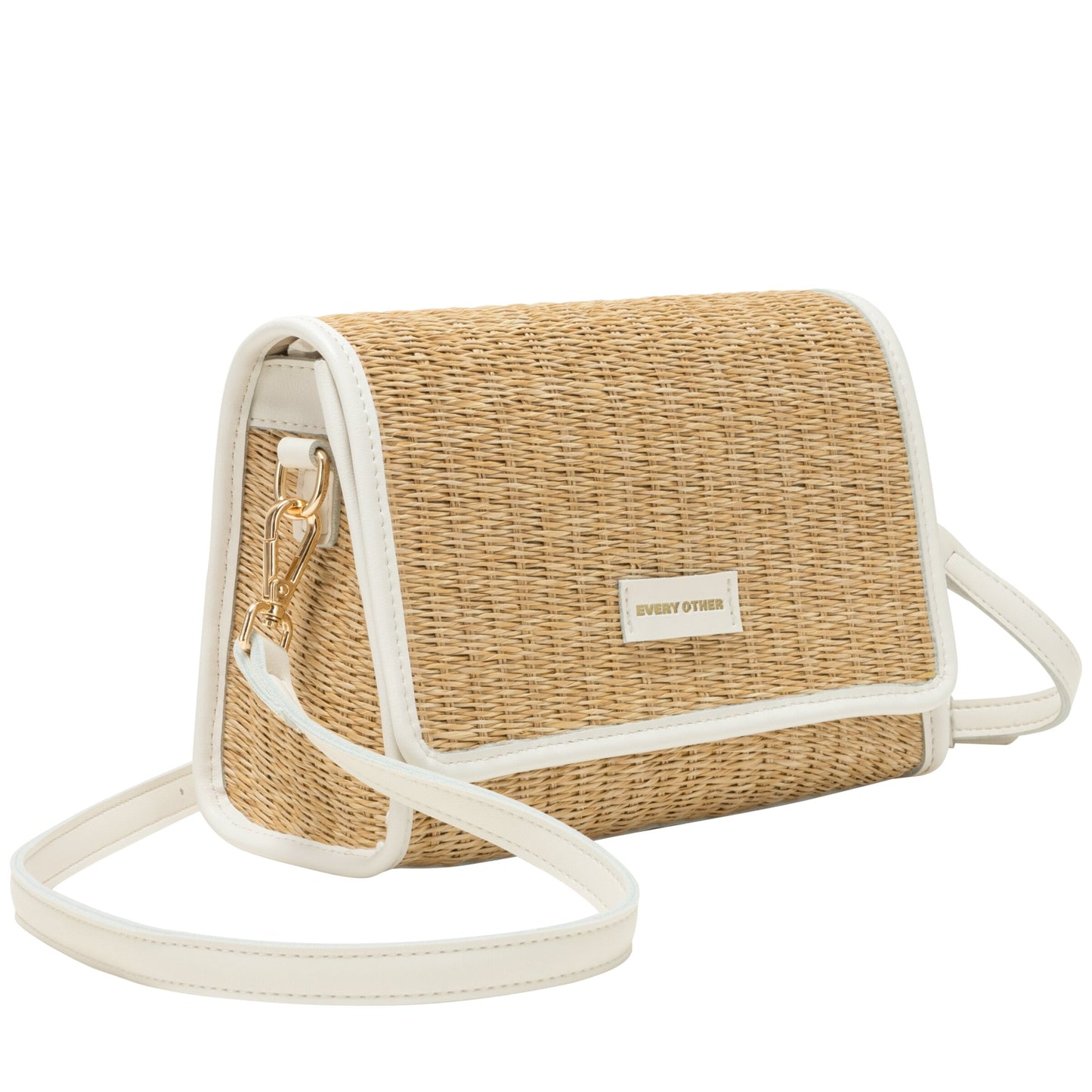 Straw Flap Over Cross Body Bag - White