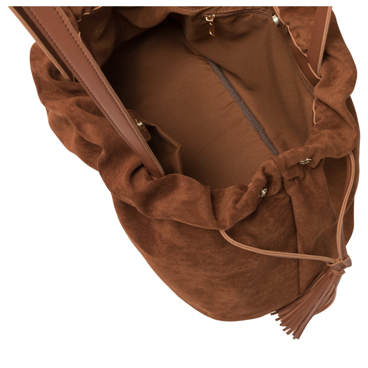 Drawstring Tassle Shoulder Bag - Brown