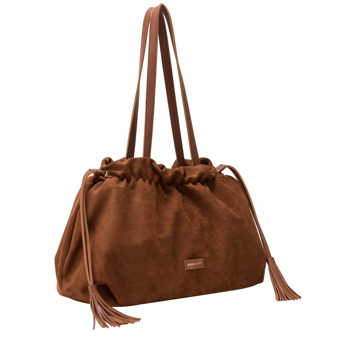Drawstring Tassle Shoulder Bag - Brown