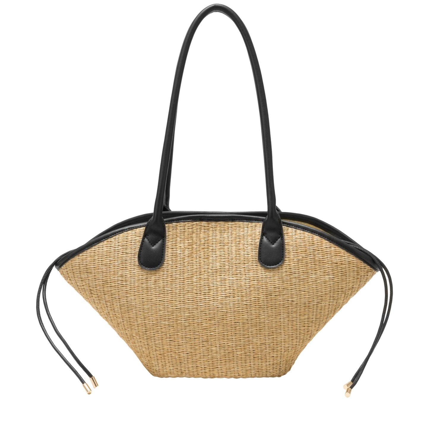 Straw Curve Top Shoulder Bag - Black