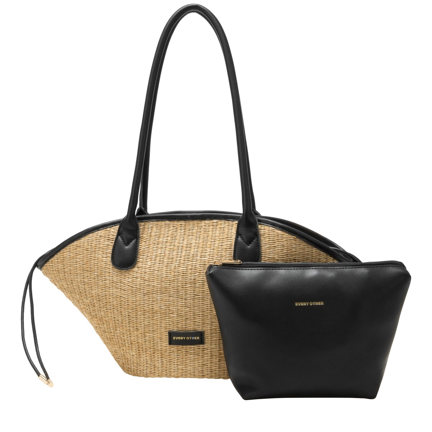 Straw Curve Top Shoulder Bag - Black