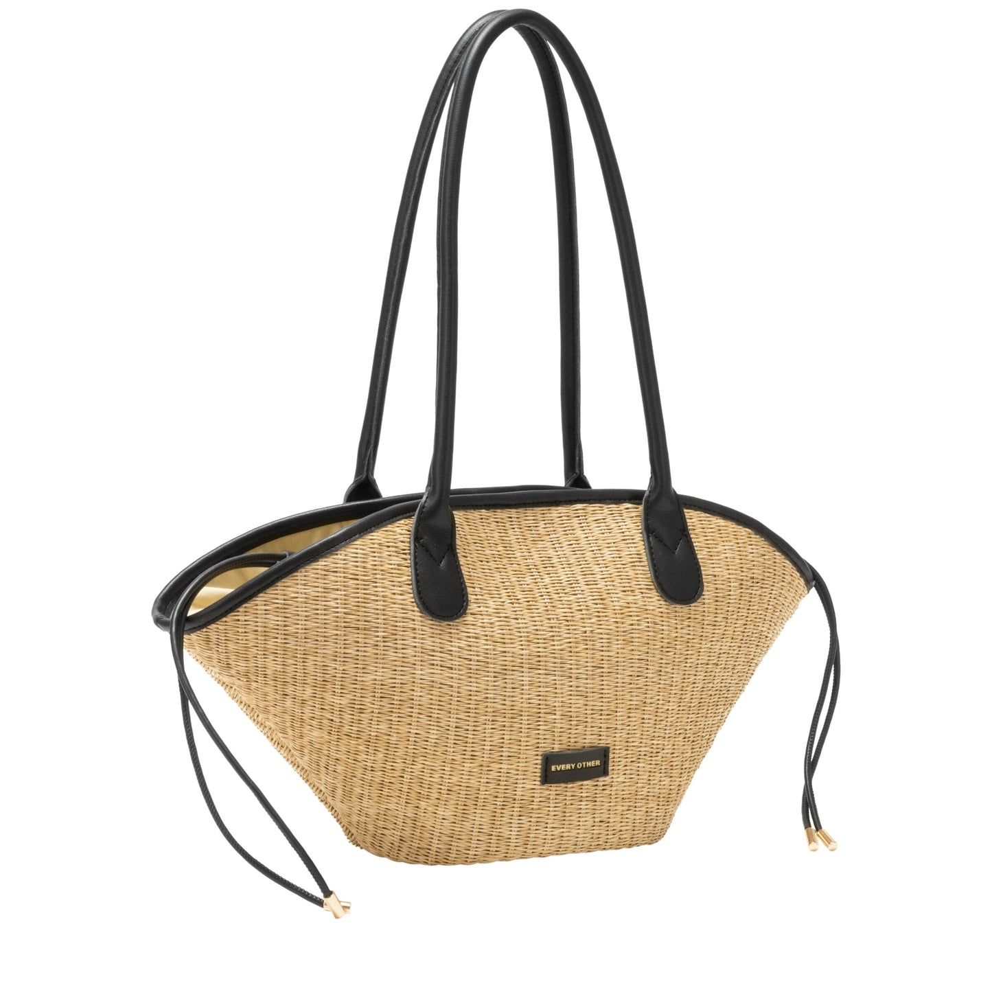 Straw Curve Top Shoulder Bag - Black