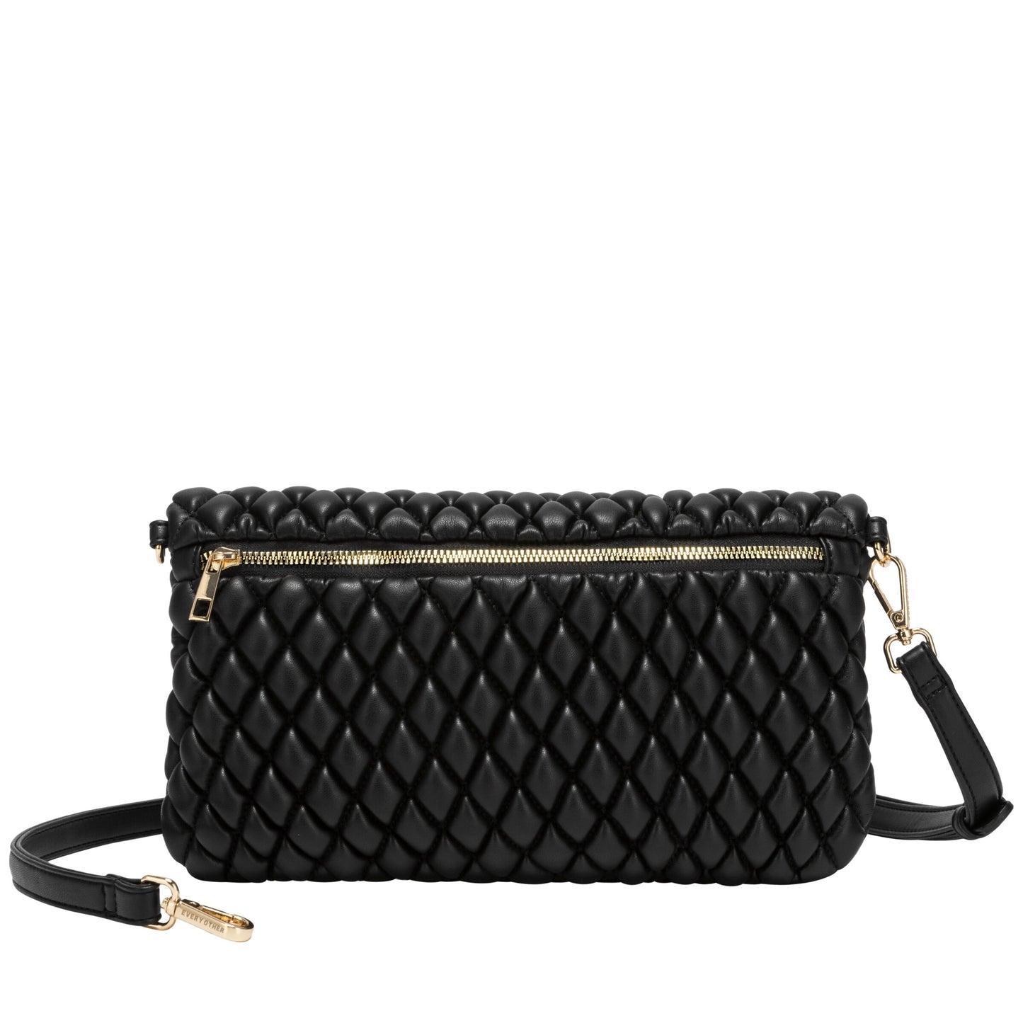 Quilted Flap Over Clutch Cross Body Bag - Black