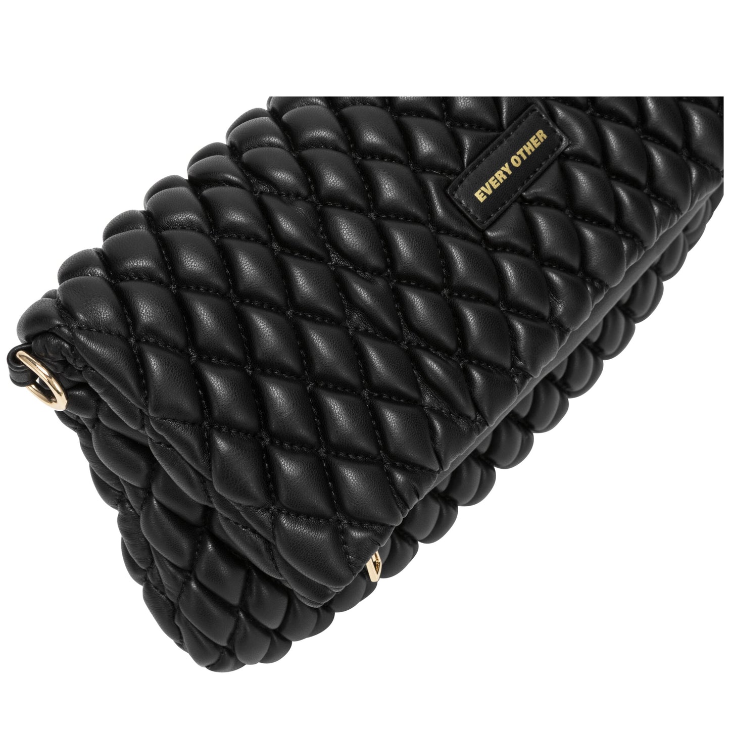 Quilted Flap Over Clutch Cross Body Bag - Black