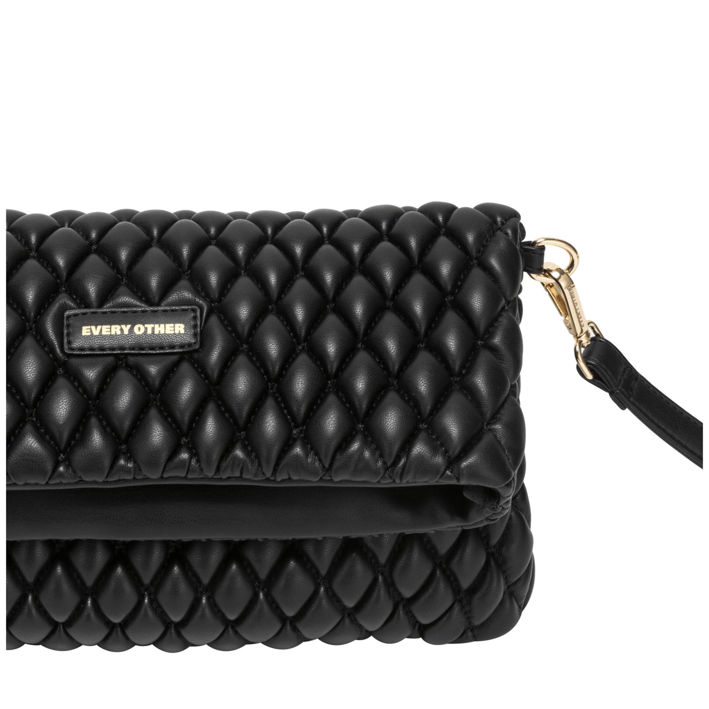 Quilted Flap Over Clutch Cross Body Bag - Black