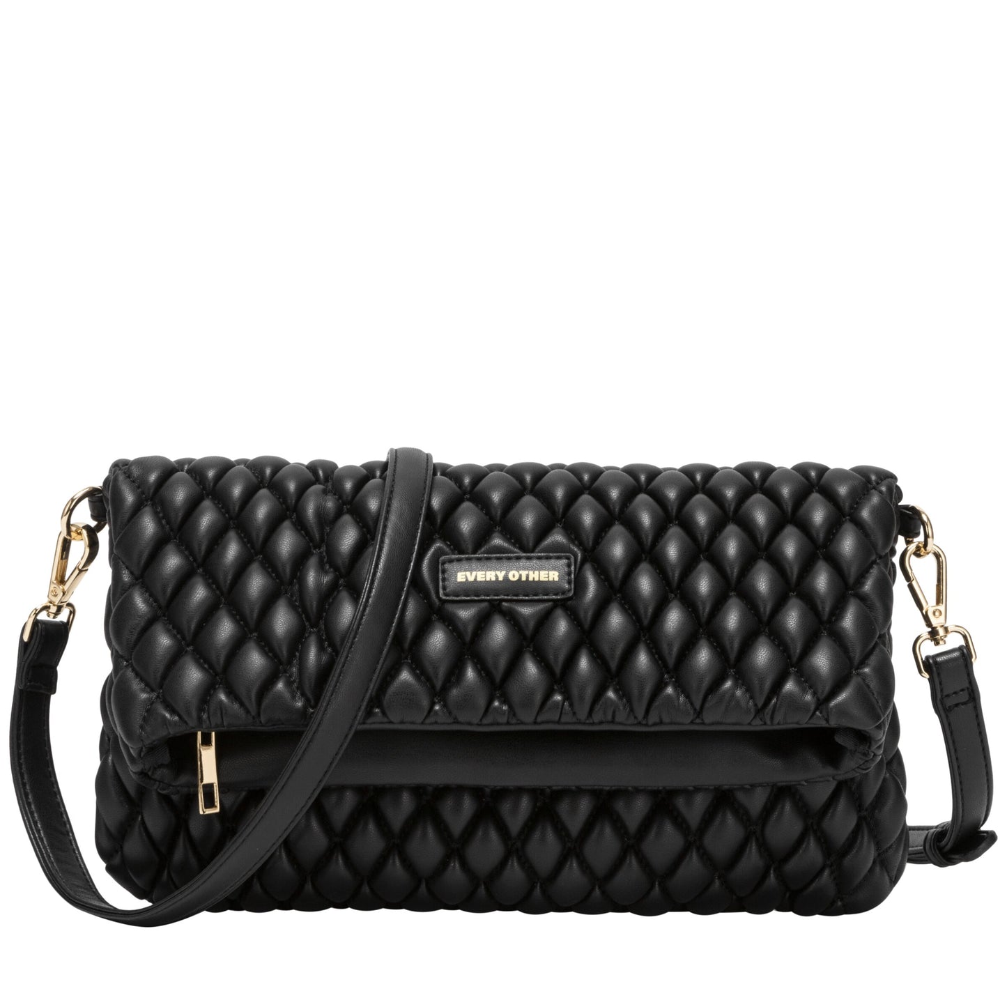 Quilted Flap Over Clutch Cross Body Bag - Black