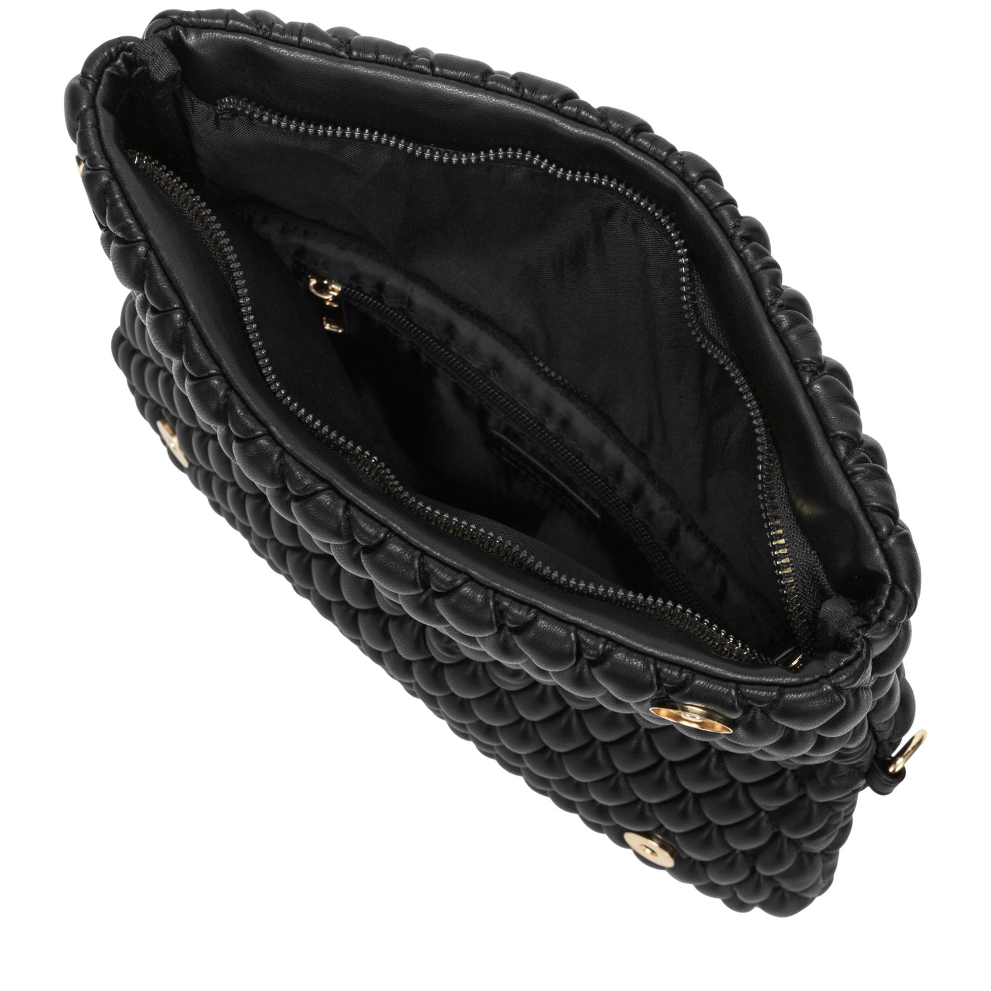 Quilted Flap Over Clutch Cross Body Bag - Black
