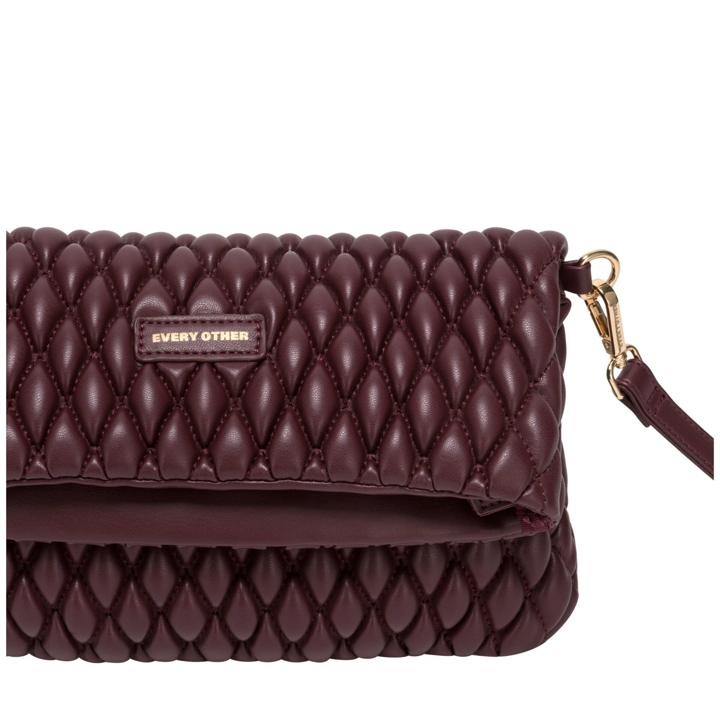 Quilted Flap Over Clutch Cross Body Bag - Burgundy