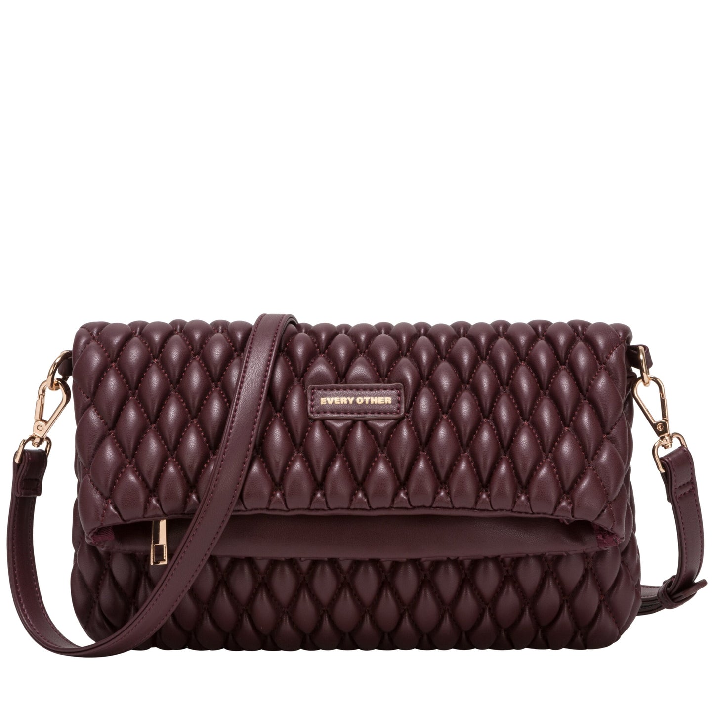 Quilted Flap Over Clutch Cross Body Bag - Burgundy