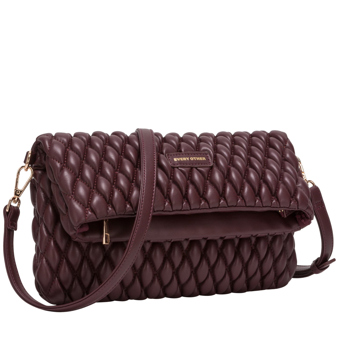 Quilted Flap Over Clutch Cross Body Bag - Burgundy