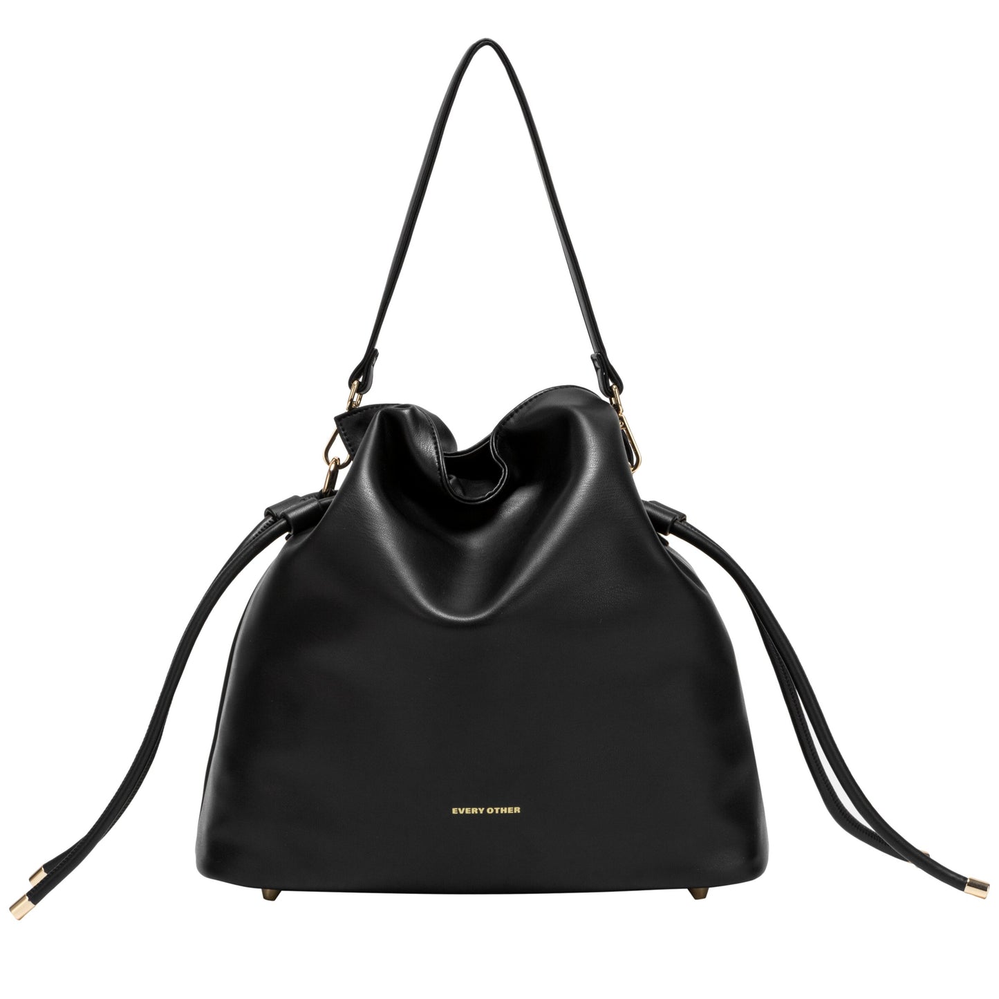 Draw String Shoulder Cross Body Bag - Black