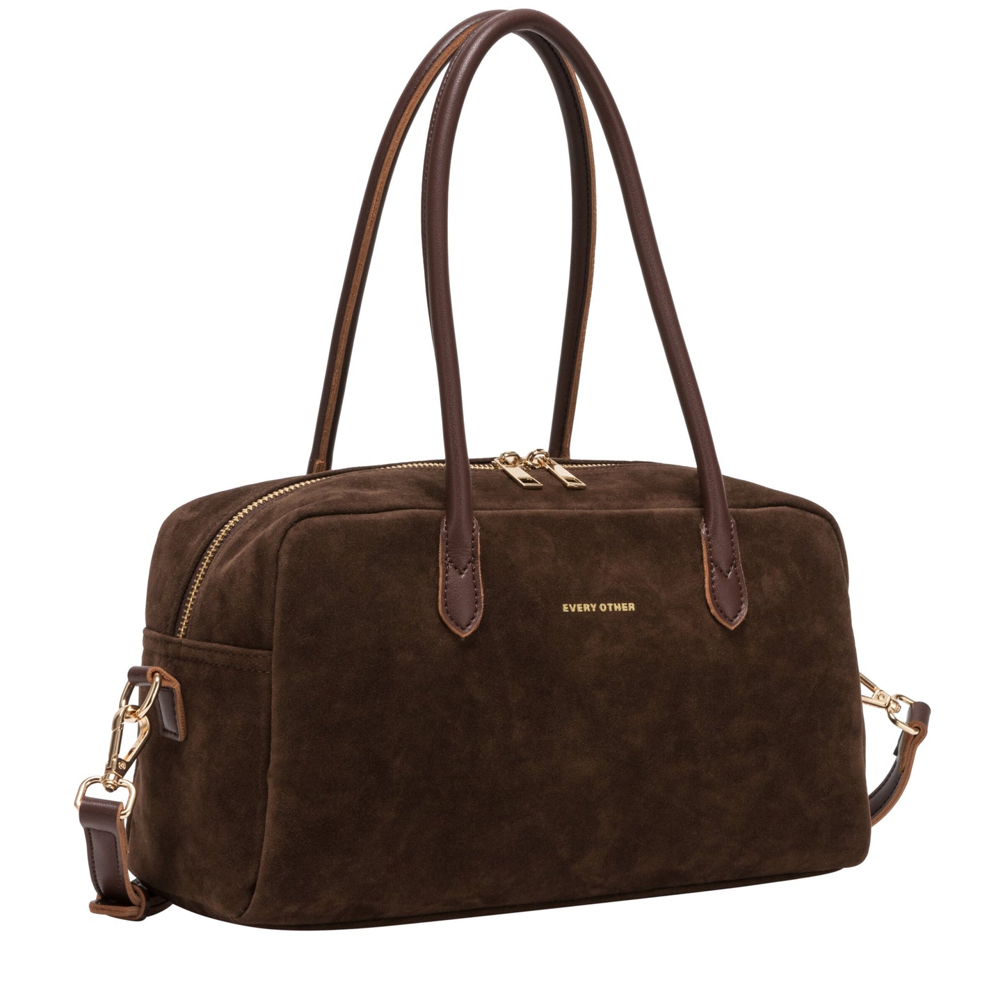 Suede Effect Bowling Bag - Brown