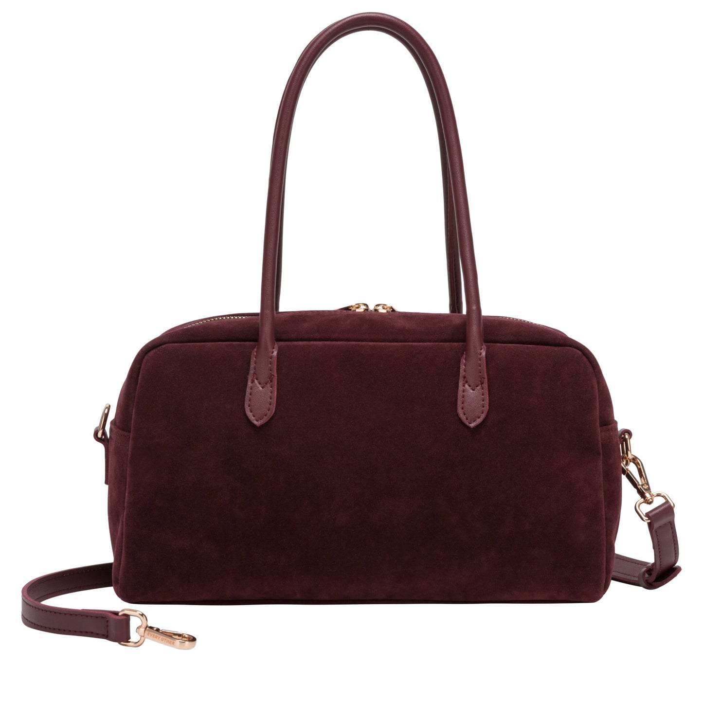 Suede Effect Bowling Bag - Burgundy