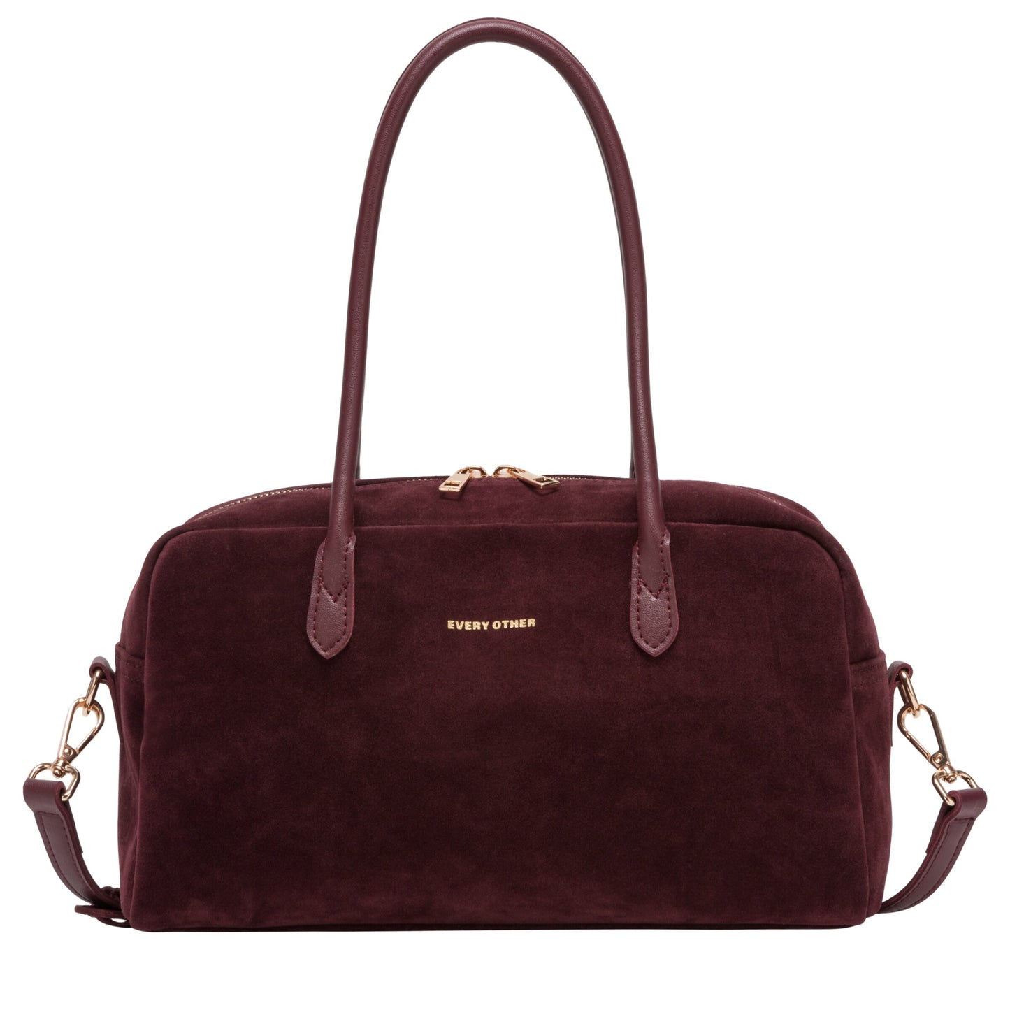 Suede Effect Bowling Bag - Burgundy
