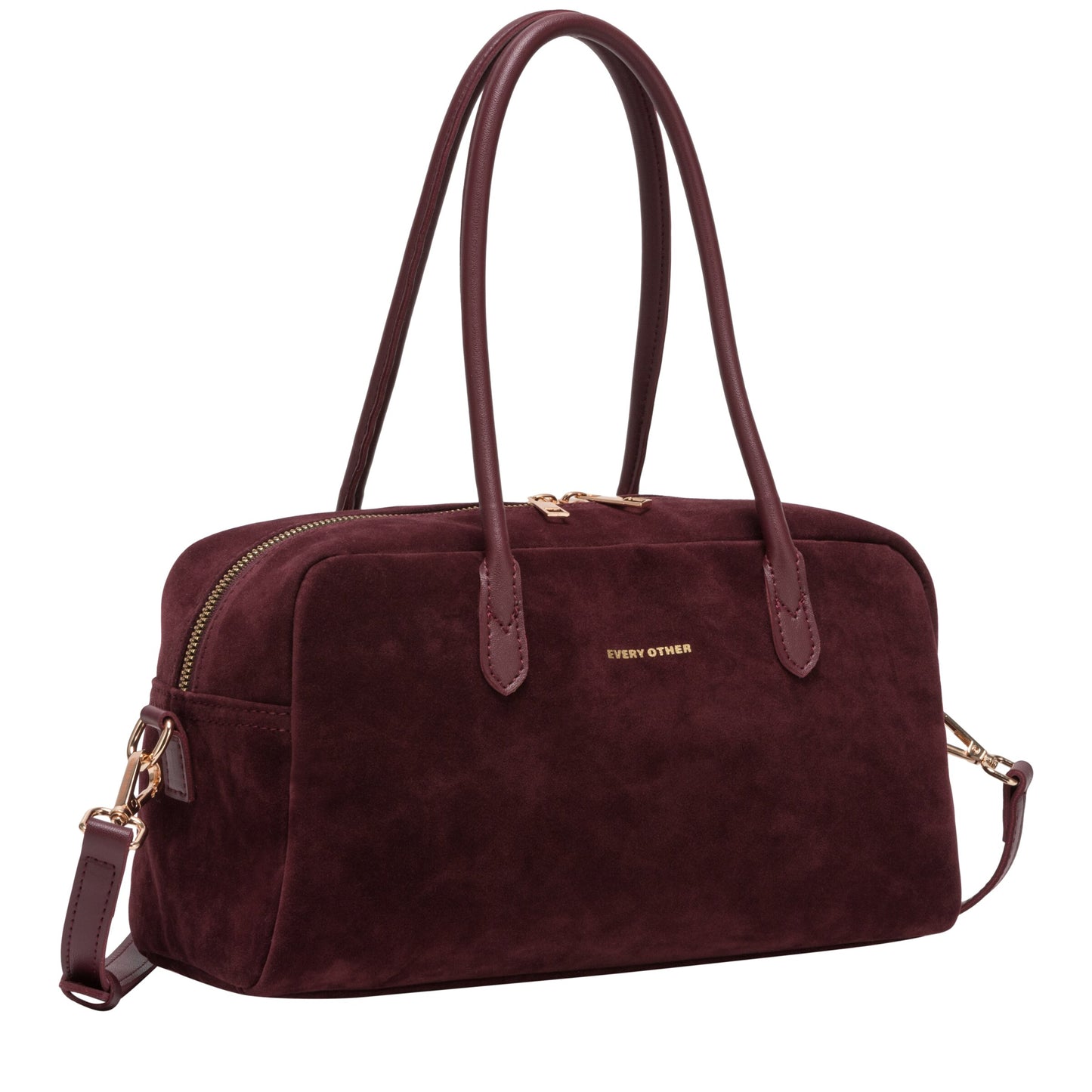 Suede Effect Bowling Bag - Burgundy