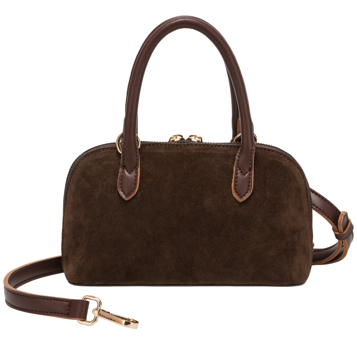 Suede Effect Mini Bowling Bag - Brown