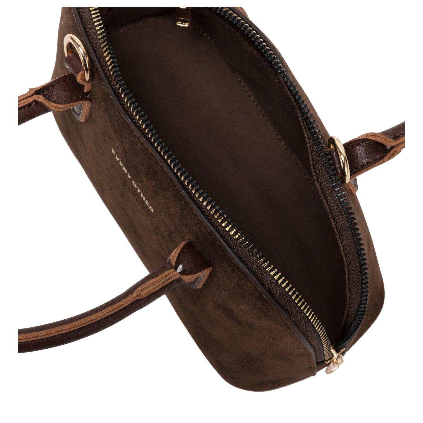 Suede Effect Mini Bowling Bag - Brown