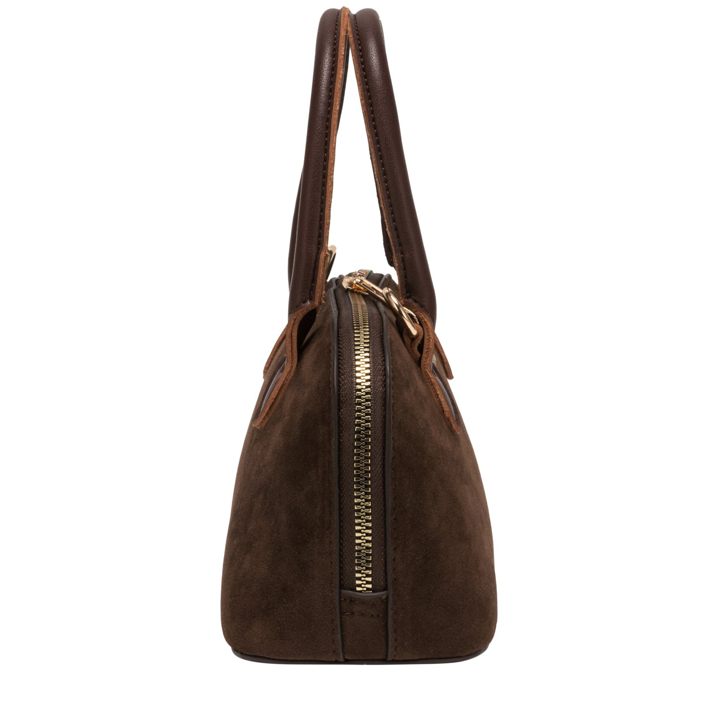Suede Effect Mini Bowling Bag - Brown