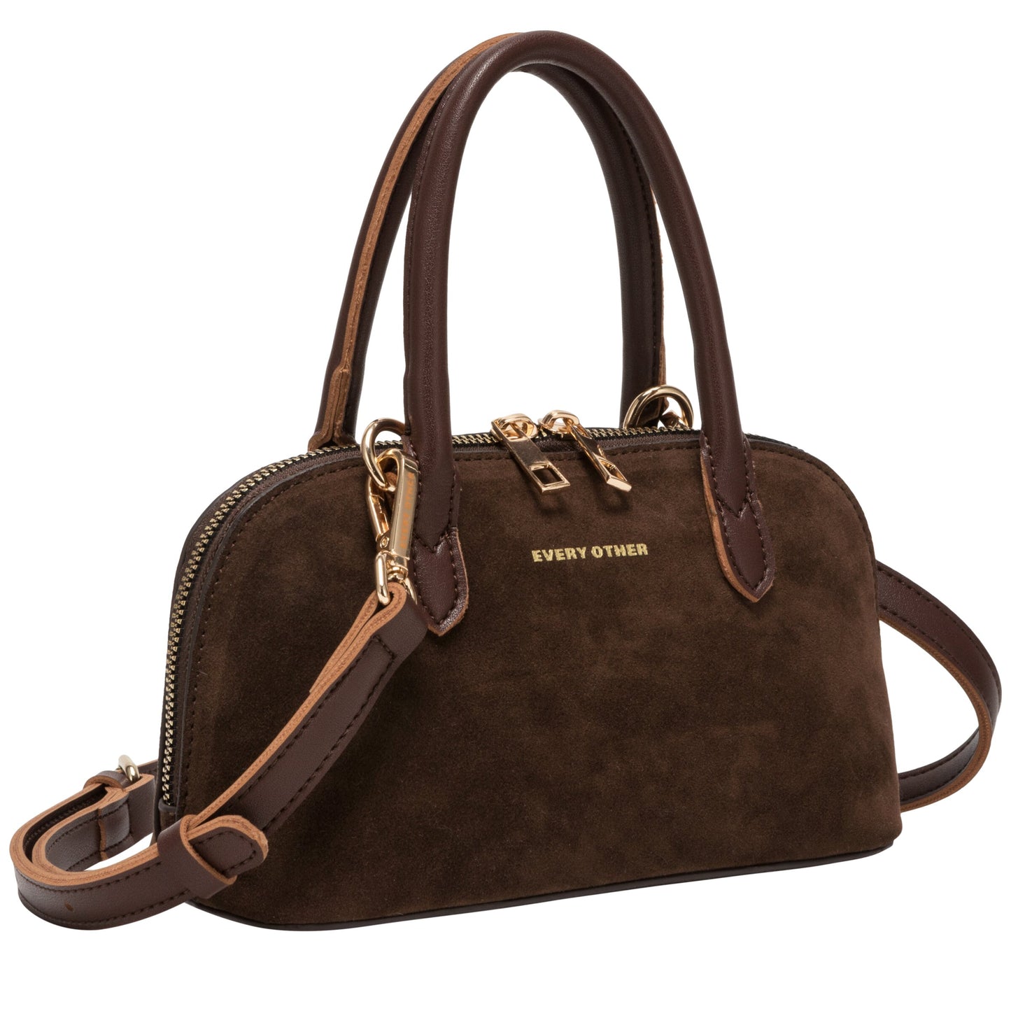 Suede Effect Mini Bowling Bag - Brown