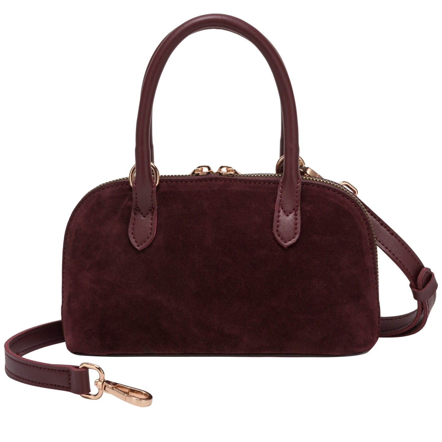 Suede Effect Mini Bowling Bag - Burgundy