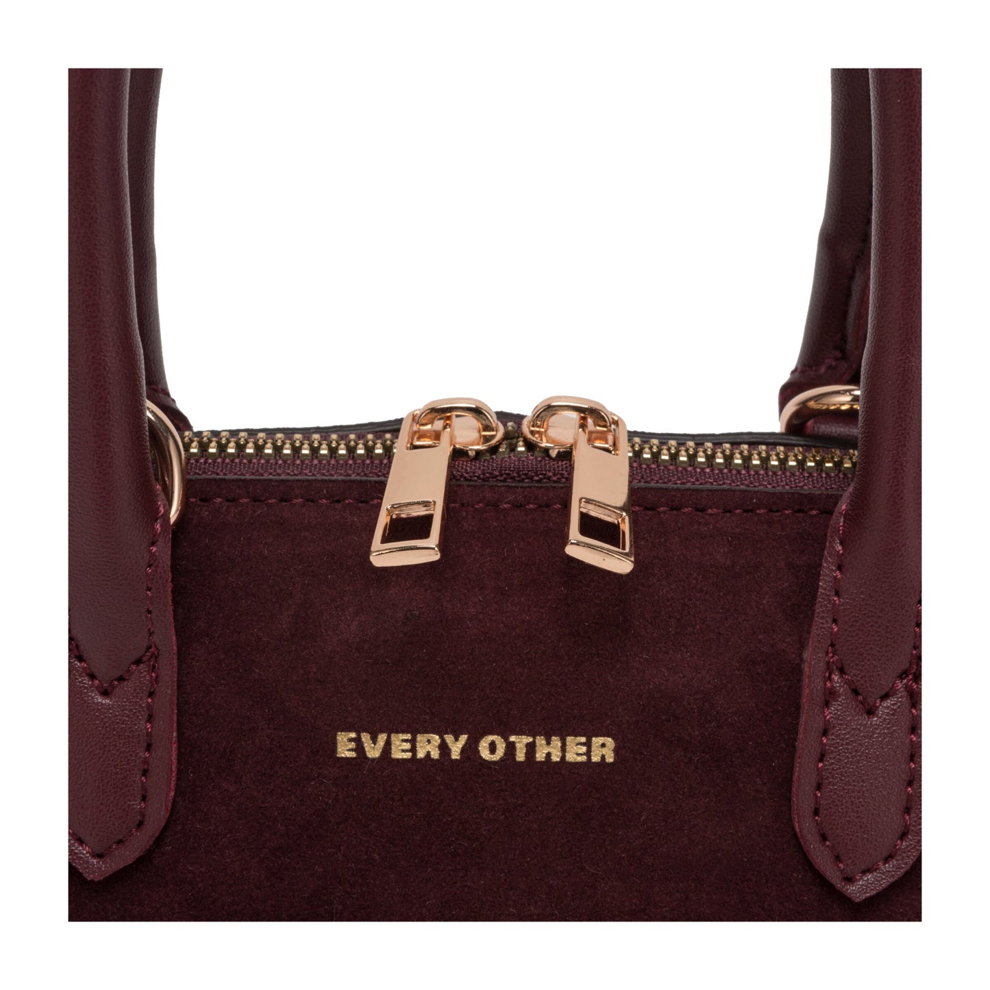 Suede Effect Mini Bowling Bag - Burgundy