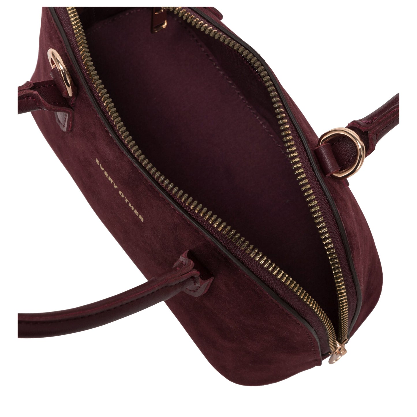 Suede Effect Mini Bowling Bag - Burgundy