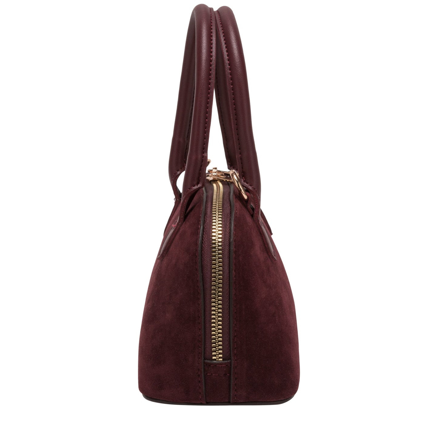 Suede Effect Mini Bowling Bag - Burgundy