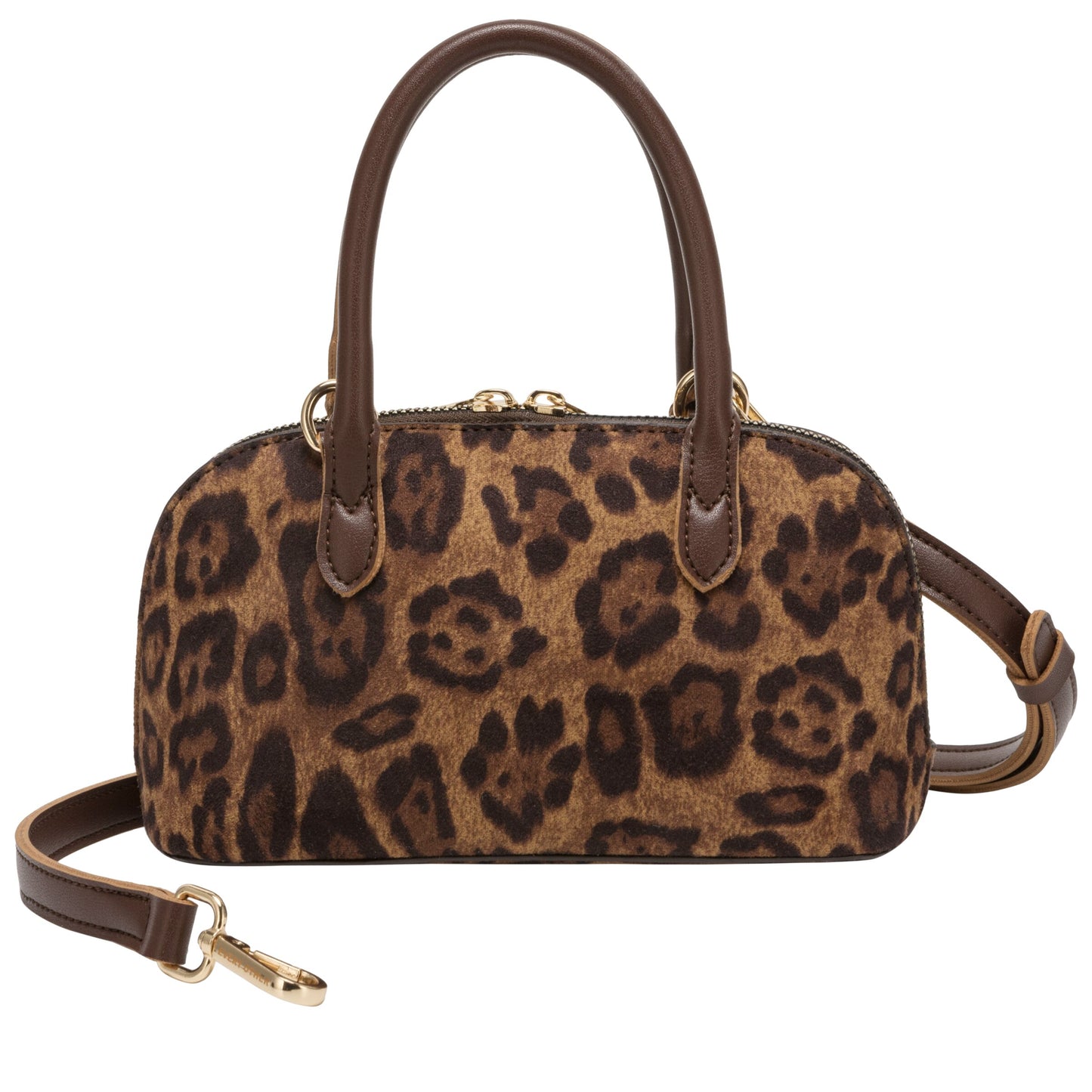 Suede Effect Mini Bowling Bag - Leopard
