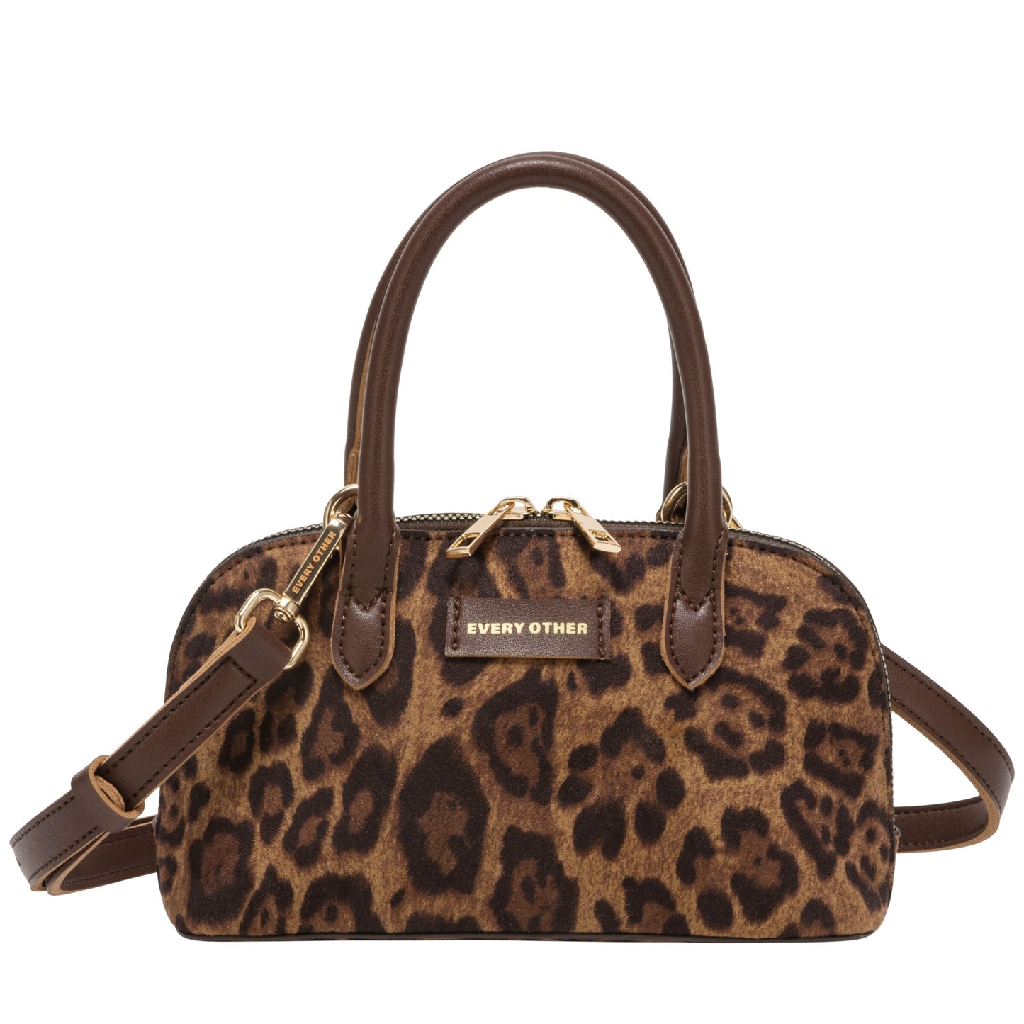 Suede Effect Mini Bowling Bag - Leopard