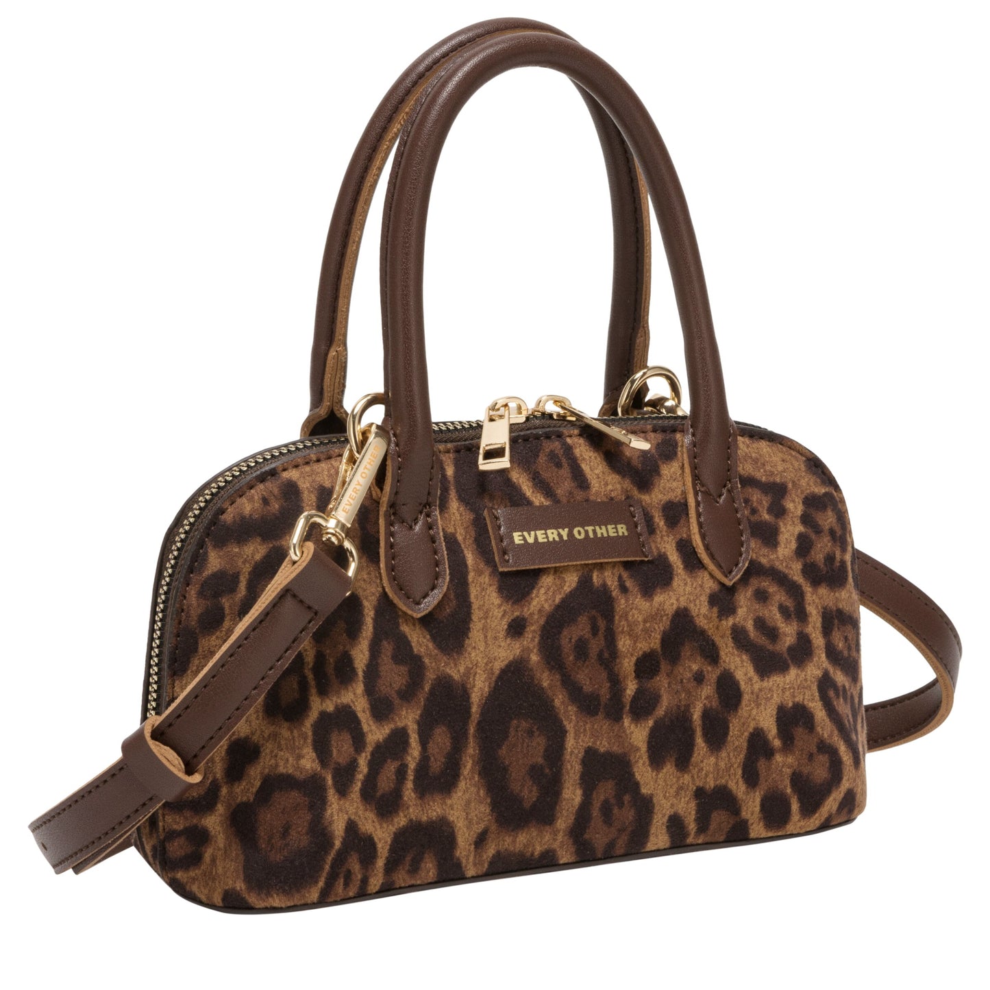 Suede Effect Mini Bowling Bag - Leopard