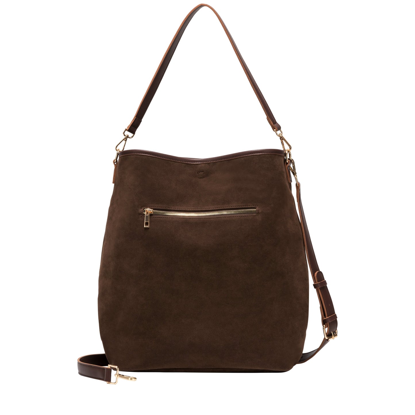Suede Effect Single Strap Shoulder Bag - Brown