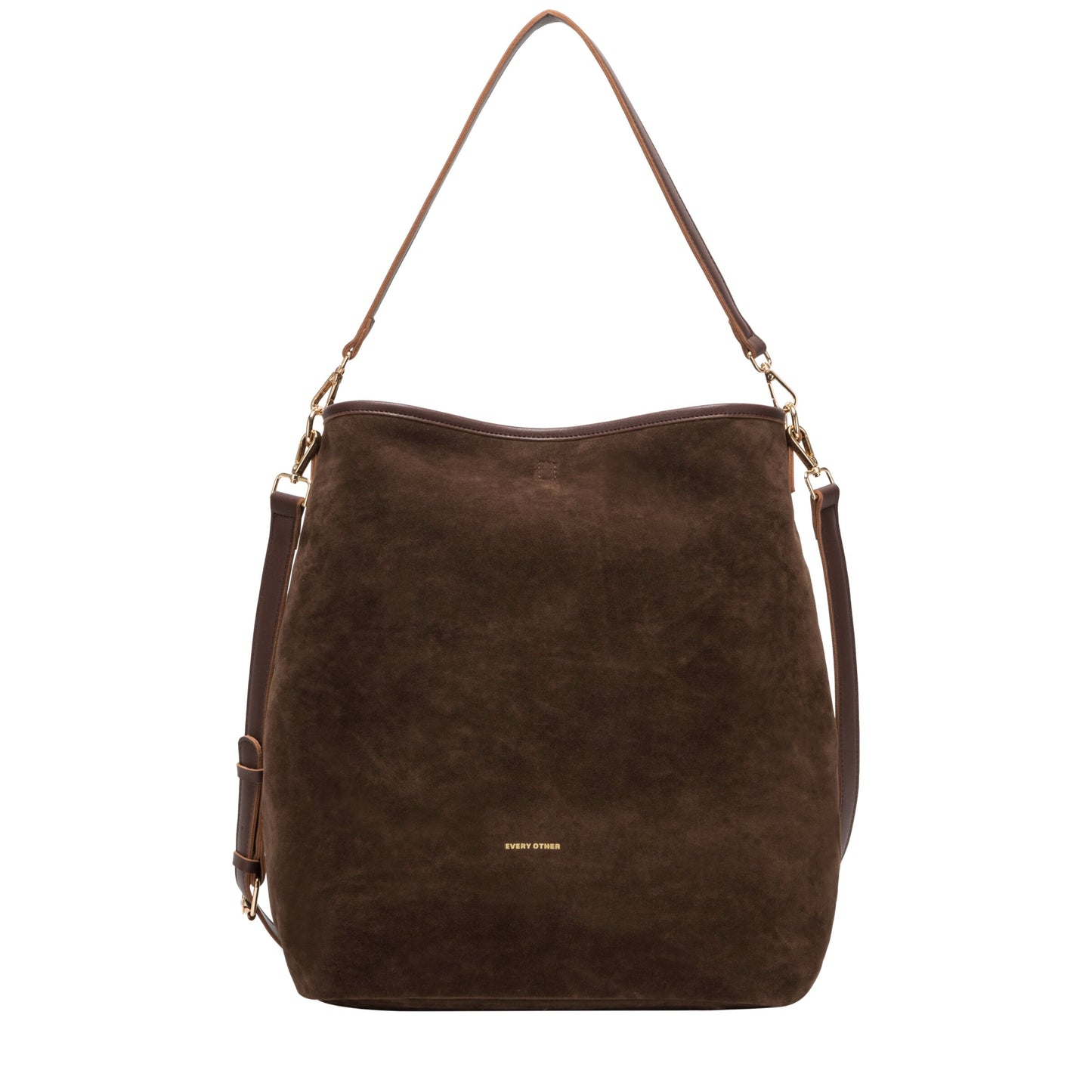 Suede Effect Single Strap Shoulder Bag - Brown