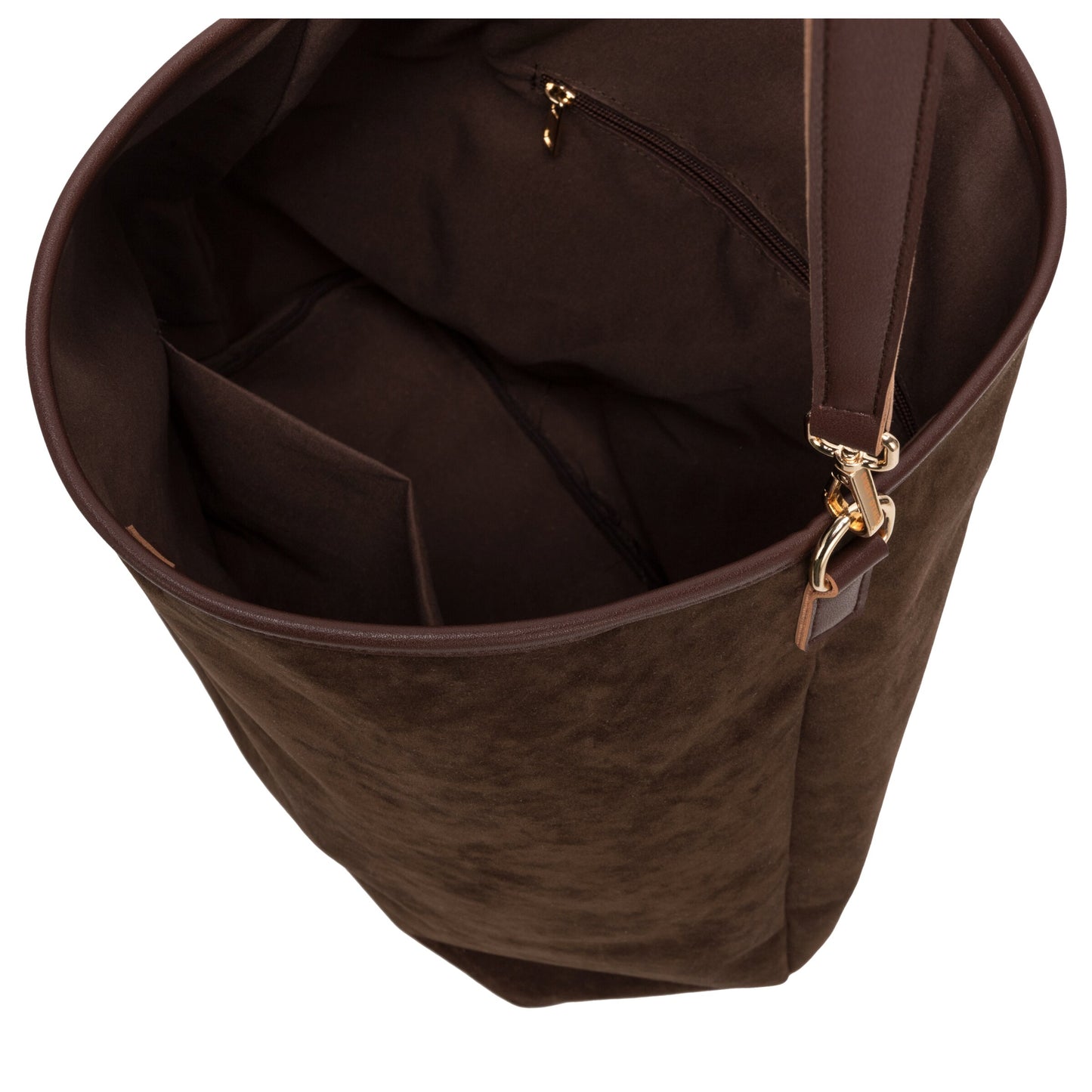 Suede Effect Single Strap Shoulder Bag - Brown